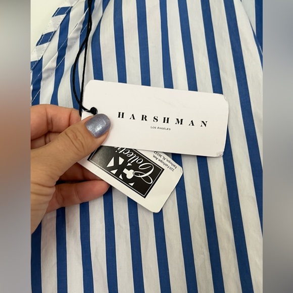 Harshman Blue and White Faux Wrap 100% Cotton Blouse Top - Picture 5 of 7